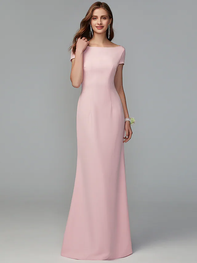 Scoop Neck Floor Length Jersey Bridesmaid Dress with Criss Cross  Draping  Open Back