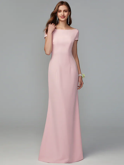 Scoop Neck Floor Length Jersey Bridesmaid Dress with Criss Cross  Draping  Open Back