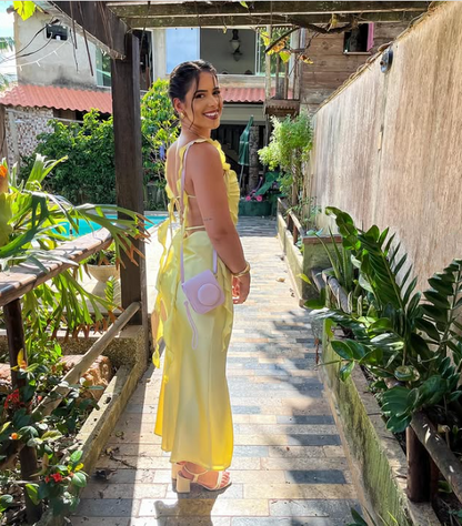 💛🍋Yellow Fashion Elegant Long Slim Fit Ruffle Satin Ball Gown Evening Dress Garden Party Dress Graduation Dress Prom Dress Wedding Guest Party Dress Bridesmaid Dress gh3984