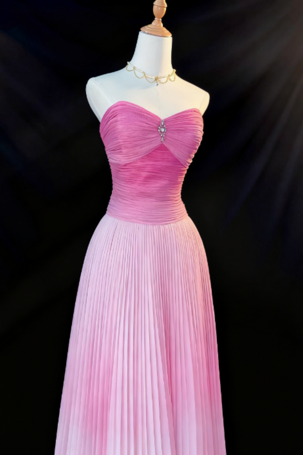 girlhomeshops-Pink Gradient Strapless Long Sleeve Less Organza Gown  gh5822