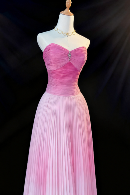 girlhomeshops-Pink Gradient Strapless Long Sleeve Less Organza Gown  gh5822