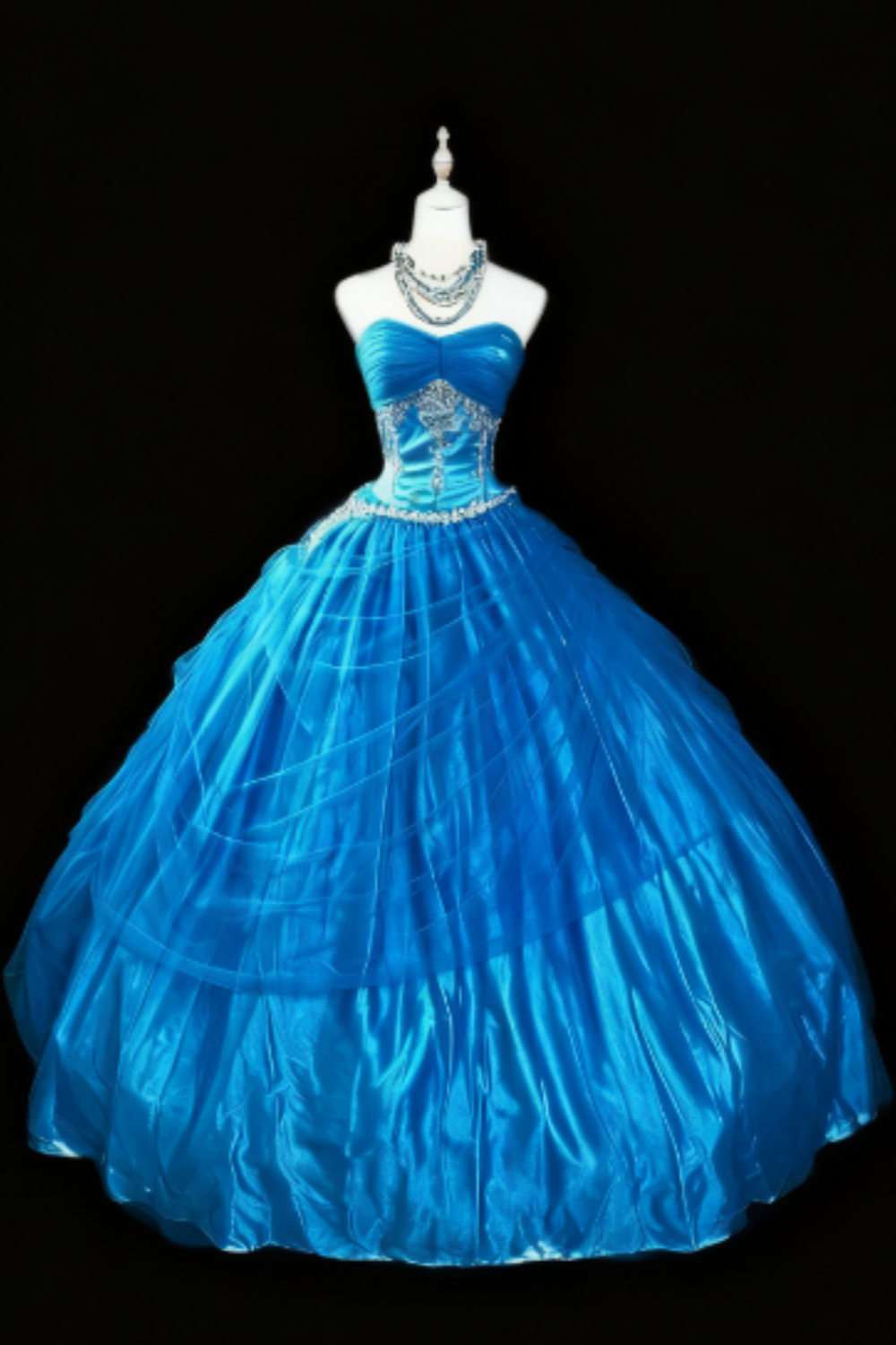 girlhomeshops-Blue Strapless Long Organza Gown  gh5823