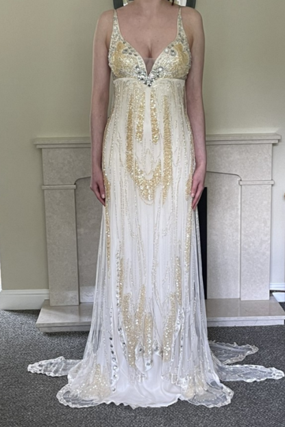 ✨Girlhomeshops-Beige Beaded Exquisite Gorgeous Long Chiffon Prom dress Evening Dress Party Dress gh4986
