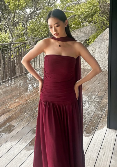 Elegant Burgundy Mermaid Strapless Chiffon Long Prom Dress Evening Dress cc4925