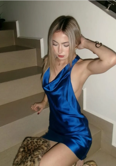Stunning Royal Blue Halter Neck Satin 17th Birthday Homecoming Dress cc3878