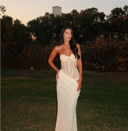 Gorgeous Pale Yellow Mermaid Sweetheart Neck Sheer Tulle Satin Long Prom Dress Evening Dress cc5201