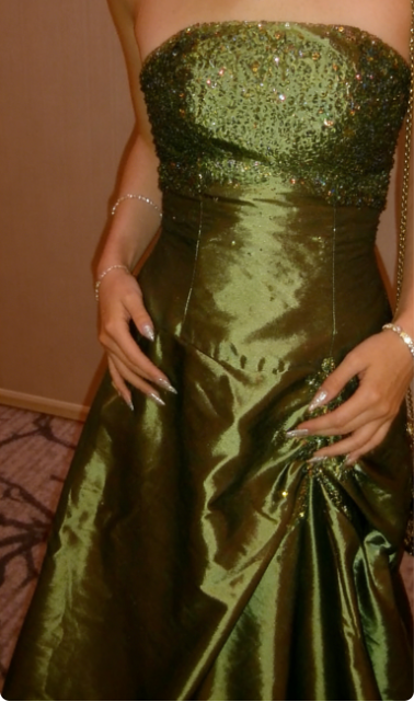 Elegant Green A-line Rhinestone Embellished Satin Long Prom Dress Evening Dress cc5404