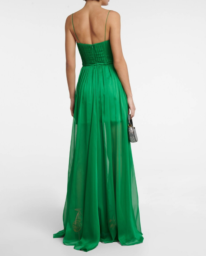 Green A-line V-neck halter chiffon long evening gown party dress wedding guest dress gh3024