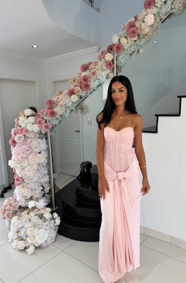 Sweet Pink Strapless Mermaid Sequin Chiffon Long Prom Dress Birthday Dress cc5534