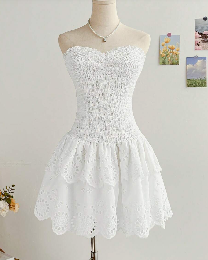Sweet Heart Neck White Lace Birthday Cake Dress Homecoming Dress cc3867