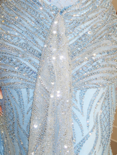 Luxurious Sparkling Light Blue Halter Mermaid Beaded Tulle Long Prom Dress Evening Dress cc5596