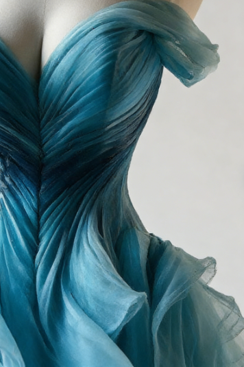 Vintage Ombre Blue Tulle Off The Shoulder Evening Dress,Formal Birthday Ball Gown cc2817