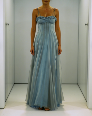 Vintage Blue Tulle A Line Party Gown,Spaghetti Straps Prom Evening Dress cc2660