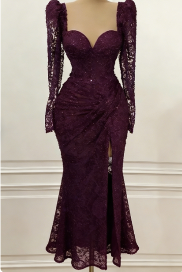 Royal Blue Vintage Prom Dress Long Sleeves Evening Dress c2732