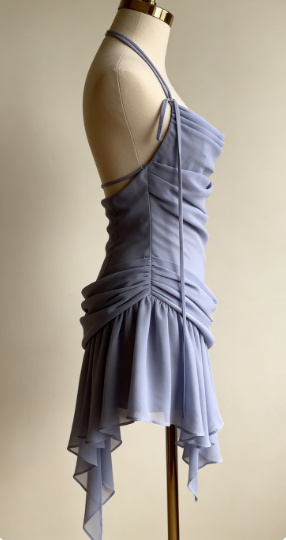 Elegant Irregular Blue Chiffon Mini Party Dress Formal Homecoming Dress cc3202
