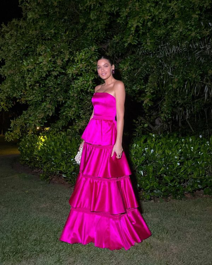 Strapless Satin Tiered Prom Dresses Lady Dress for Special Occasion