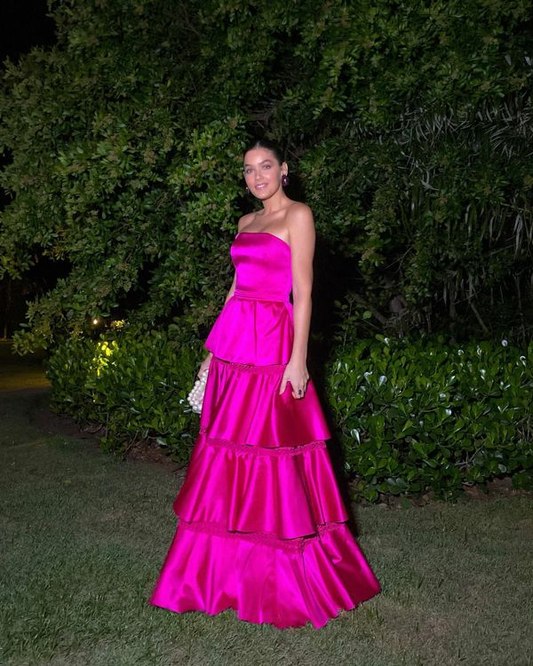 Strapless Satin Tiered Prom Dresses Lady Dress for Special Occasion