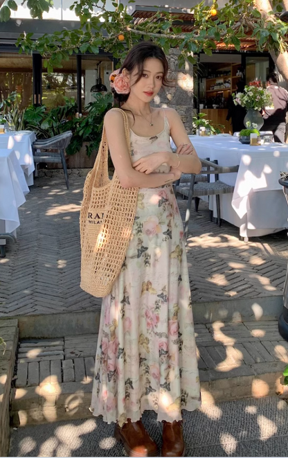 New Stylish Elegant Floral Design Spaghetti Strap Dress HZ1024