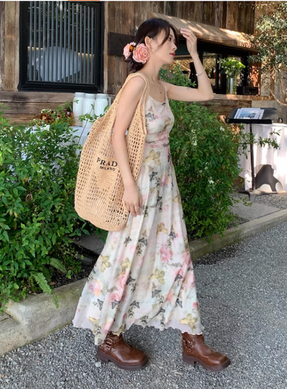 New Stylish Elegant Floral Design Spaghetti Strap Dress HZ1024