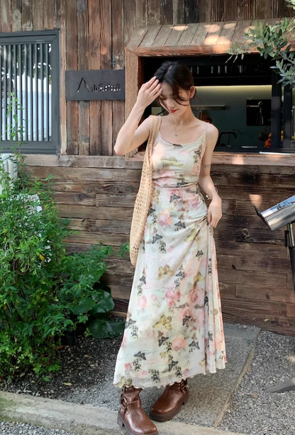 New Stylish Elegant Floral Design Spaghetti Strap Dress HZ1024