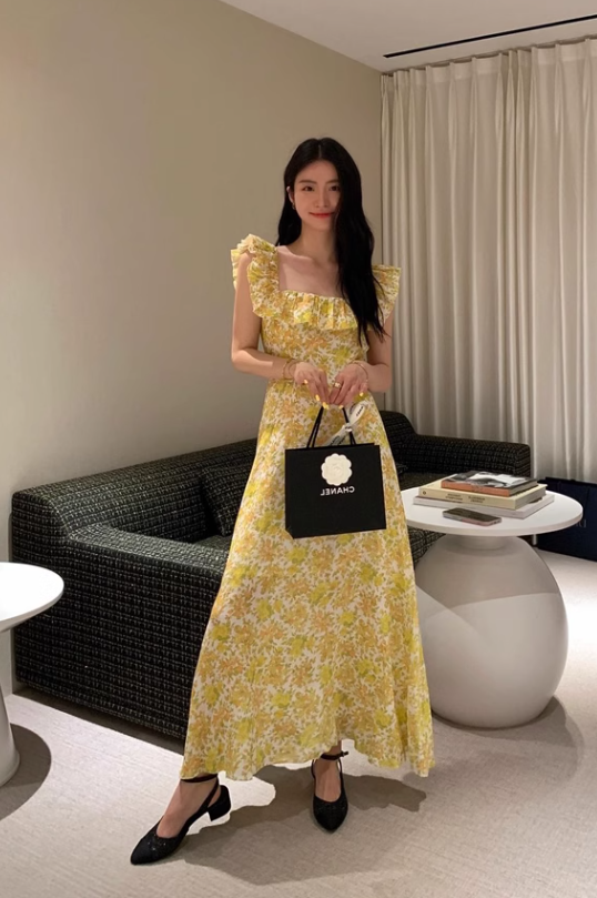 New Fashion Ruffled Design Elegant Casual Floral Dress HZ1024