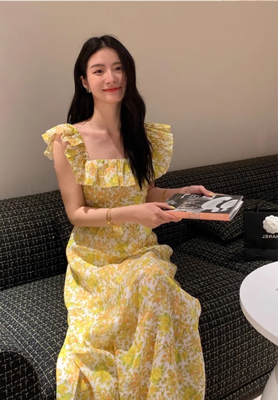 New Fashion Ruffled Design Elegant Casual Floral Dress HZ1024