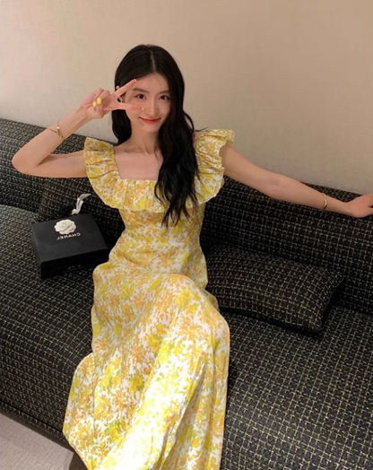 New Fashion Ruffled Design Elegant Casual Floral Dress HZ1024