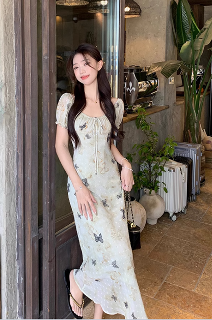 New Fashion Butterfly Design Short Sleeve Casual Floral Dress HZ1024