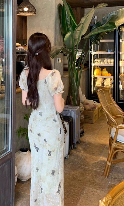 New Fashion Butterfly Design Short Sleeve Casual Floral Dress HZ1024
