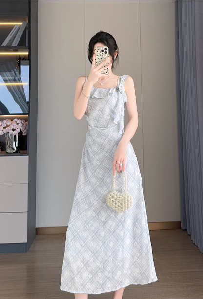 New Simple Elegant Floral Design Cardigan Spaghetti Strap Dress HZ1024