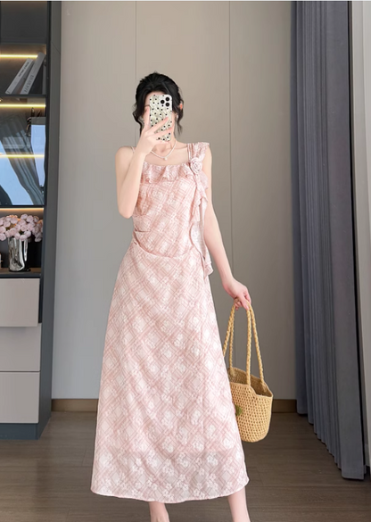 New Simple Elegant Floral Design Cardigan Spaghetti Strap Dress HZ1024