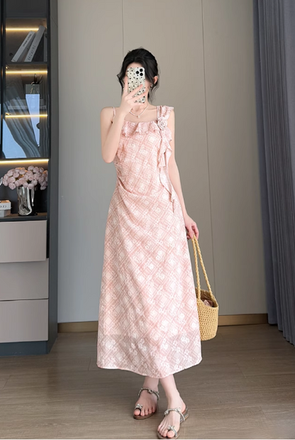 New Simple Elegant Floral Design Cardigan Spaghetti Strap Dress HZ1024