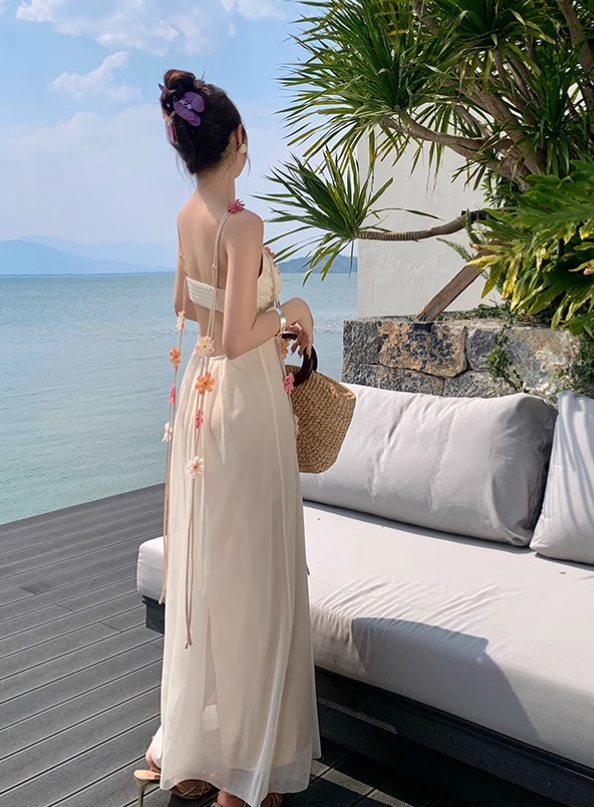 Simple Fashion Women Floral Design A-Line Spaghetti Strap Dress HZ1024
