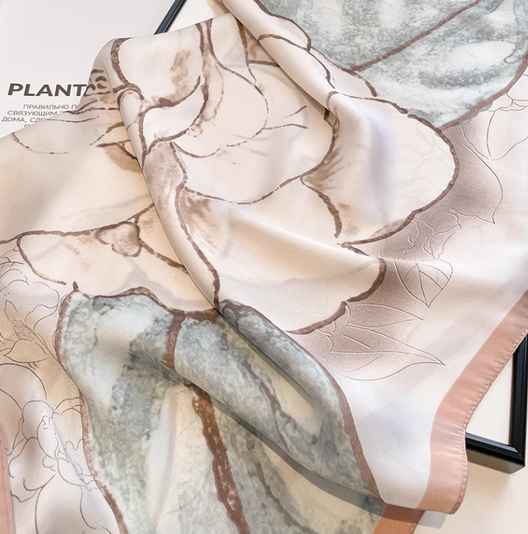 Vintage Elegant Floral Design Versatile Soft Fabric Silk Scarf HZ1024