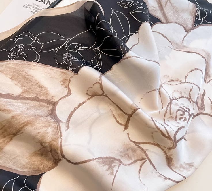 Vintage Elegant Floral Design Versatile Soft Fabric Silk Scarf HZ1024