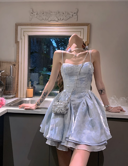 New Fashion Floral Design A-line Sleeveless Spaghetti Strap Puffy Dress HZ1024