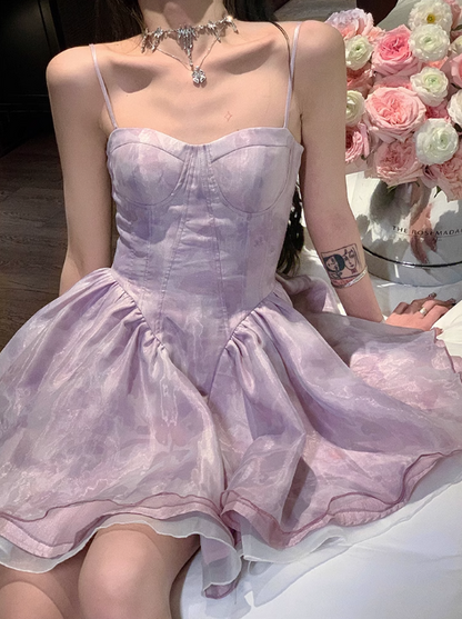 New Fashion Floral Design A-line Sleeveless Spaghetti Strap Puffy Dress HZ1024