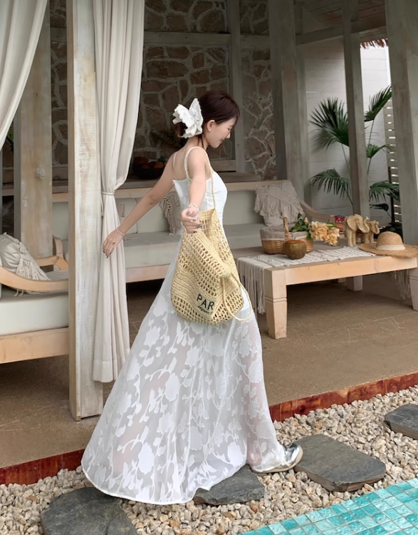 Simple Elegant Floral Lace Design A-line Spaghetti Strap Dress HZ1024
