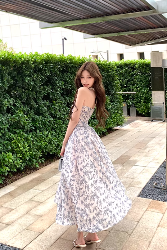 New Fashion Floral Design Long A-line Strapless Dress HZ1024