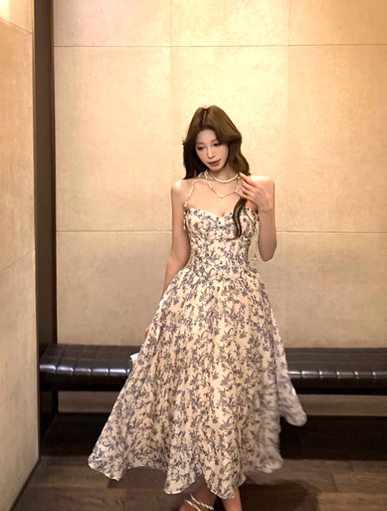 New Fashion Floral Design Long A-line Strapless Dress HZ1024