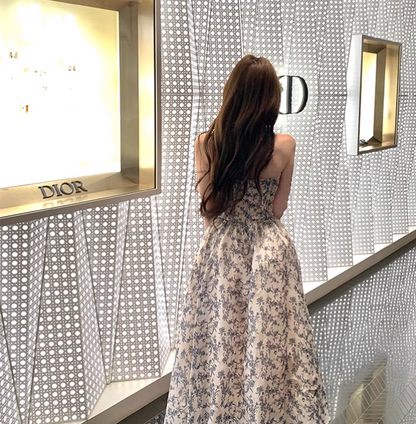 New Fashion Floral Design Long A-line Strapless Dress HZ1024