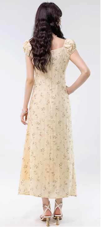 Simple Fashion Floral Design Sweet A-line V-neck Short-sleeved Dress HZ1024