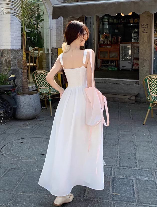 Retro Fashion Floral Design Beach Holiday A-line Spaghetti Strap Dress HZ1024