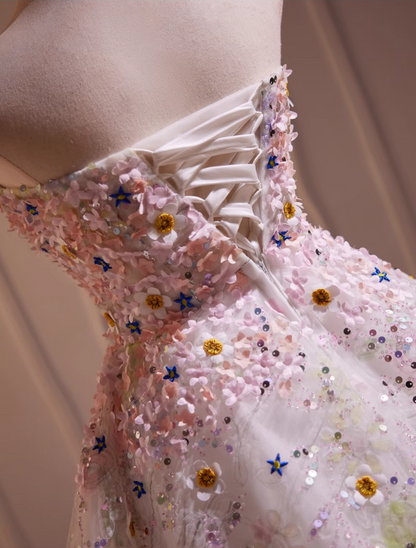 Charming Floral Embroidery Sequined Design Sleeveless Strapless Homecoming Dress HZ1024