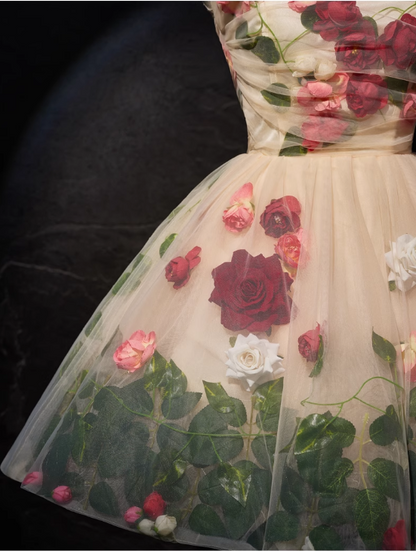 Vintage FLoral Design Elegant Mesh Vest Homecoming Dress HZ1024