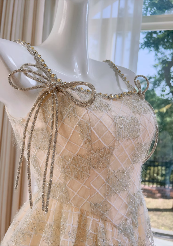 Chic Spaghetti Strap Beading A-line Tulle Party Dresses Homecoming Dresses, HZ1024