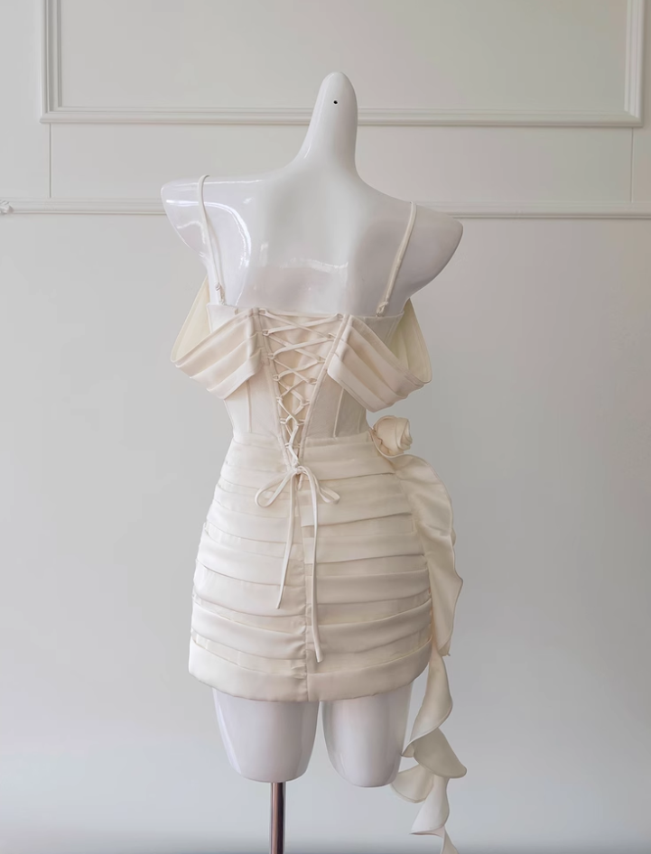 Vintage Beige Spaghetti Strap Design Sheath Party Dresses Homecoming Dresses, HZ1024