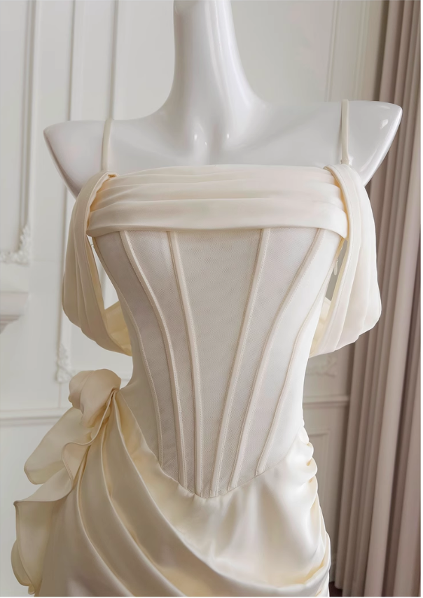 Vintage Beige Spaghetti Strap Design Sheath Party Dresses Homecoming Dresses, HZ1024