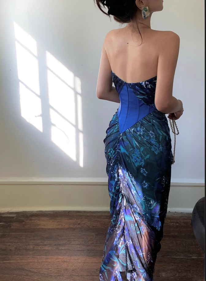 New Fashion Floral Strapless Design Sheath Women Party Dress HZ1024