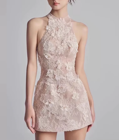 Vintage Beige Applique Sheath Short Party Dress Homecoming Dresses HZ1024